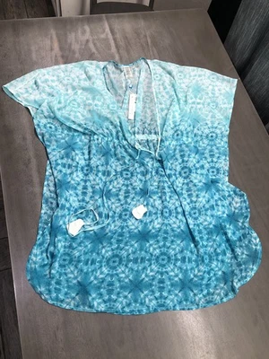 Bleu Rod Beattie LAGUNA TEAL Plus Size Impresso Caftan Swim Cover Up Grande  - Imagem 1 de 4