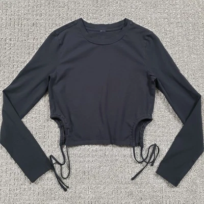 Camisa corta Lululemon de manga larga de algodón con recortes ceñidos talla 4 negra XS Foto 1 de 4