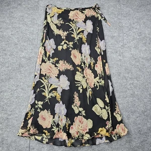 Charter Club Skirt Womens 12 Petite Black Floral Silk Maxi Wrap Pastel Flowers - Picture 1 of 7