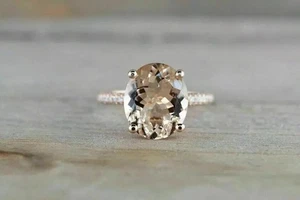 Ehering 3 kt Ovalschliff simulierter Pfirsich Morganit 14 kt Rotgold plattiert - Bild 1 von 8