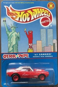 HOT WHEELS OTTER POPS '67 CAMARO ROJO RARO TWIN TORRES TARJETA PILOTOS REALES - Imagen 1 de 2