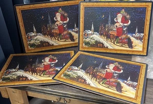4 Stück Christopher Radko Korkrücken Vintage Santa Weihnachten Tischsets Weihnachtsschlitten - Bild 1 von 4