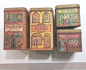 Vtg 1979 Cheinco Village Shops Tin Kitchen Storage Canisters Lot Bread Box ExC - Picture 1 of 10