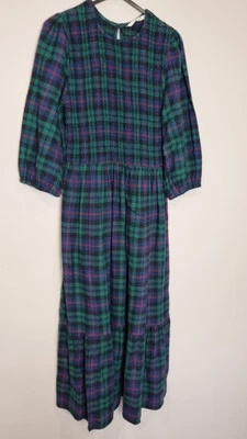 Tu Tartan prairie dress UK 8 Maxi Classic Check Plaid Christmas Cabbages & Roses - Image 1 of 4