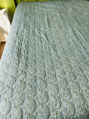 Edredón Pottery Barn Doble Estampado Reversible Algodón Cachemira Acolchado Azul Verde Foto 1 de 4