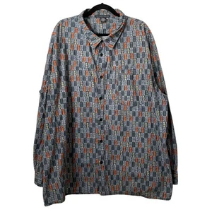 Vintage Marithe Francois Girbaud Shirt Men 3XL Blue Hawaiian Geometric Tribal - Picture 1 of 10