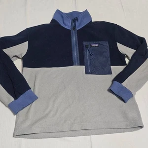 Patagonia Microdini Half Zip Fleece Pullover Blue Grey Chest Pocket Kids XL - Picture 1 of 17