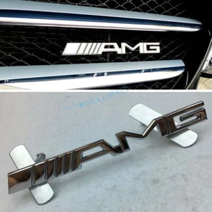 AMG Metal Car Front Grill Badge 3D Logo Emblem Chrome Silver For Mercedes Benz - Picture 1 of 3