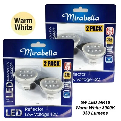 4 x 5W 12V MR16 LED Downlight Globes Bulbs 3000K Warm White 330Lm Mirabella - Image 1 of 2