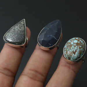 Q8666 Sapphire Turquoise  Handmade Desiger Ring Lots 7 To 8.5 Gemstone Jewelry