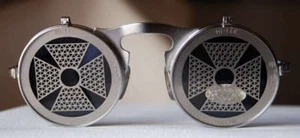runde silberne Klappsonnenbrille Steampunk Party Rave Cosplay Cyber Punk Hi-Tek - Bild 1 von 3