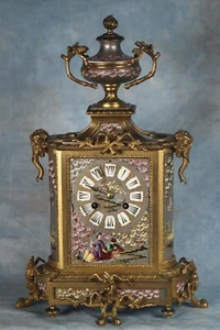 Antique French Gilded, Limoges or Sevres Porcelain Plaques Very Ornate Clock - Picture 1 of 9