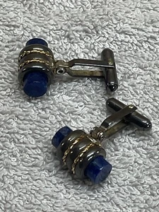 Walter E Hayward WEH Sterling Silver Cufflinks with Blue Vintage pair - Picture 1 of 20