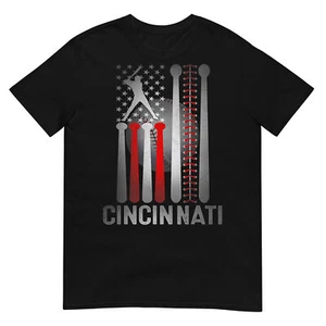 Retro Cincinnati American Flag Distressed Baseball Fans T-Shirt - Picture 1 of 17