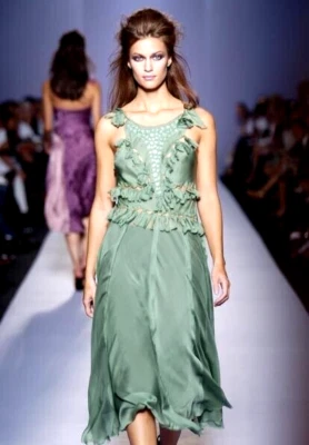 Vestido Alberta Ferretti Pasarela Adornado Cinta Borla Lazo Verde EE. UU. 2 4/IT 40 Foto 1 de 4
