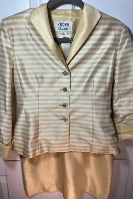 Traje Falda Kasper ASL Petite 100% Seda Dos Piezas, Vintage, Rayas Amarillas/Blancas Foto 1 de 4