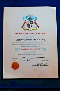 Certificate From Order of the Falcon for Major Clarence M. Murphy, 1966 - Picture 1 of 2