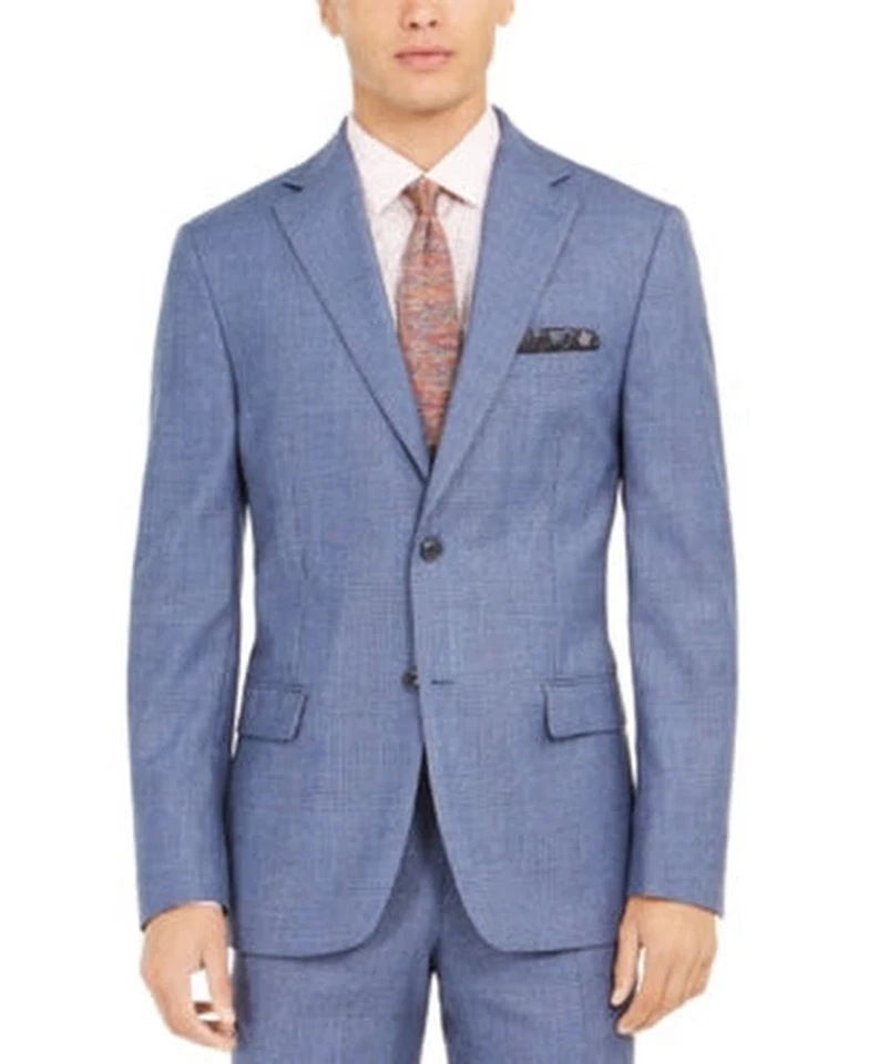 Chaqueta de traje a cuadros azul elástico ajustado Tallia naranja para hombre - azul 36R Foto 1 de 1