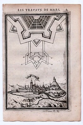 1671 Manesson Mallet Antique Print, Map, View, Fortifications, Rethel, France - Imagem 1 de 2