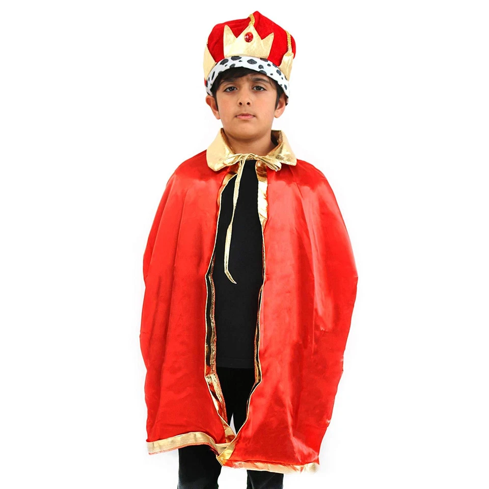 Kids Red Gold Royal King Wise Man Christmas Nativity Fancy Dress - Cape + Crown  - Image 1 of 2