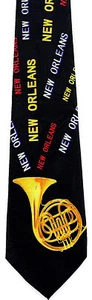 Mardi Gras French Horn Men's Necktie Music Musician New Orleans Black Neck Tie - Picture 1 of 2