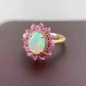 14k Yellow Gold Plated 2Ct Oval Cut Lab Created Fire Opal Women's Wedding Ring - Picture 1 of 7