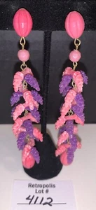 Orecchini Vintage W. Germany Rosa Viola Perline Lucite o Plastica Pendenti Clip On - Foto 1 di 15