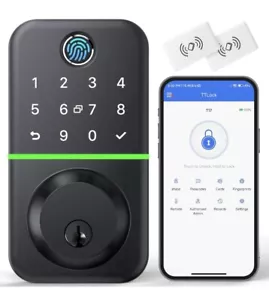 KUCACCI T17 Smart Türschloss Schlüsselloser Zugang Fingerabdruck Tastatur Schwarz Riegel - Bild 1 von 6