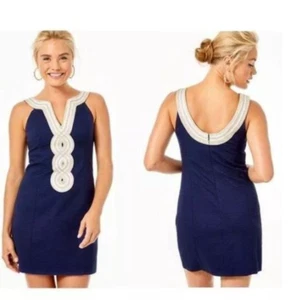 Neu mit Etikett Lilly Pulitzer Valli Etuikleid mit silberner und goldfarbener metallischer Soutache Größe 4 - Bild 1 von 9