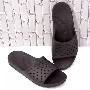 Crocs Slides Waterproof Sandals Shower Shoes Black Womens Size 7 Mens Size 5 - Picture 1 of 9
