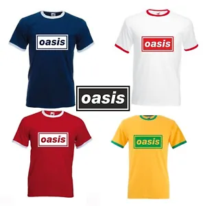 Oasis logo T Shirt Ringer style Mens High quality print concert 90s Indie Brit - Picture 1 of 10