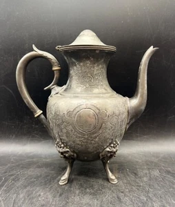 Meriden Britannia Company 1866 Teapot Ornate Engraved Portrait Silver Plated - Picture 1 of 14
