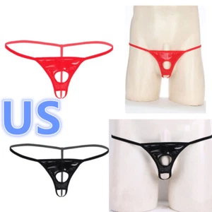 Mutandine uomo lingerie PVC pelle intimo jockstrap vita bassa perizoma G schiena a T - Foto 1 di 38