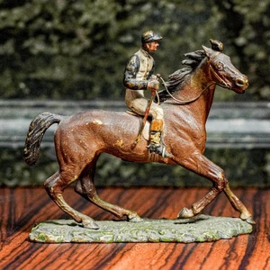 Miniature Antique Austrian Cold Painted Bronze Polo Player Horse Statue Figurine - Picture 1 of 17