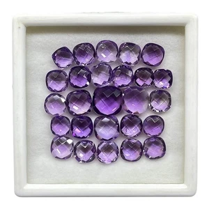 26 Pcs Natural Purple Amethyst 7-12mm Cushion Cut Loose Untreated Gemstones Lot - Picture 1 of 8