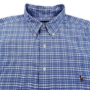 Camisa Polo Ralph Lauren Hombres 2XB Azul Cuadros Oxford Algodón Preppy OCBD Diseñador - Imagen 1 de 11