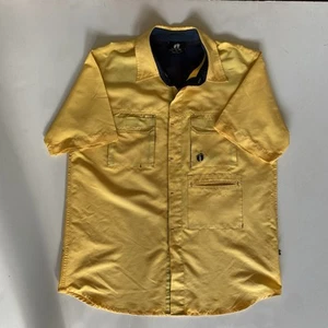 Vintage Hang Ten Button Polyester Shirt Men S Oversized 90s Y2K Yellow Surf Wear - Picture 1 of 12