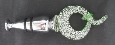 Tapón de botella de vino de vidrio soplado a mano vintage verde y plata escamas estilo Murano Foto 1 de 4