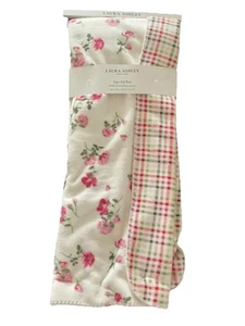 Laura Ashley Reversible Pink Roses Floral~Plaid 50 x 70" Soft Throw Blanket NEW - Picture 1 of 7
