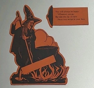 Vintage Halloween Diecut Invitation 1930s Placecard Witch & Fortune Card - Picture 1 of 8
