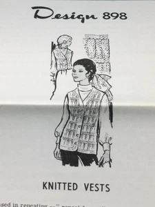 Vtg Mail Order Design 898 KNITTED VESTS Pattern Original - Picture 1 of 2