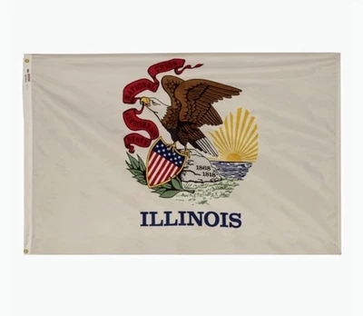 Bandera del Estado ILLINOIS 3x5 pies. EXTERIOR Nylon VALLEY FORJA Grado Comercial IL EE. UU.  Foto 1 de 4