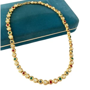 NEW Gold Tone Multicolor Gemstone Tennis Necklace 17.7” Faceted Gemstone - Picture 1 of 9