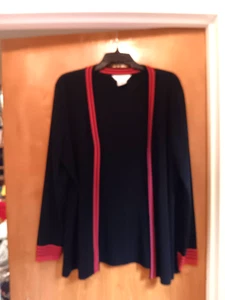 Exclusively Misook Open Cardigan Jacket 1X Black Red Trim Side Slit Career - Picture 1 of 15