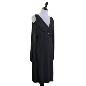 NEW Joseph Ribkoff Black Cocktail Dress Draped Size 14 Cold Shoulder Rhinestone - Picture 1 of 14
