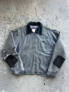 Vintage 40s 50s Salt And Pepper Chore Coat Denim Jacket Workwear Mens Blue Top - Picture 1 of 21