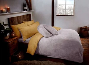Ockergelb Senf & Silbergrau Wende Teddy Fleece Fell Bettdecke Steppdecke Bezug - Bild 1 von 5