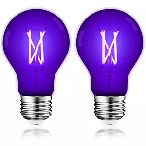 Luxrite A19 UV LED Black Light Bulb 6W Enclosed Fixture Rated E26 2-Pack - Picture 1 of 6