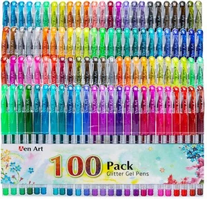 Glitter Gel Pens with Case for Adult Coloring Books, 100 Color Glitter Pen Set - Picture 1 of 3
