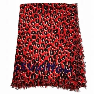 Louis Vuitton Etole Leopard Scarf M74735 Red Shawl Stole Logo L180cm x W100cm - Picture 1 of 10